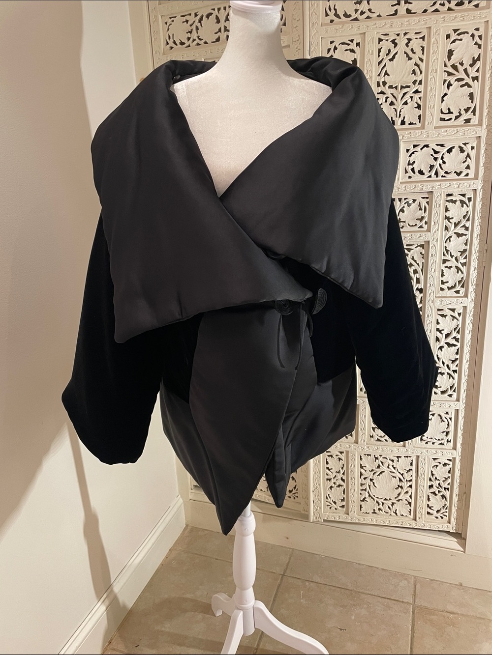 Armani Collezioni Black Oversized Shawl Collar Puffer Jacket